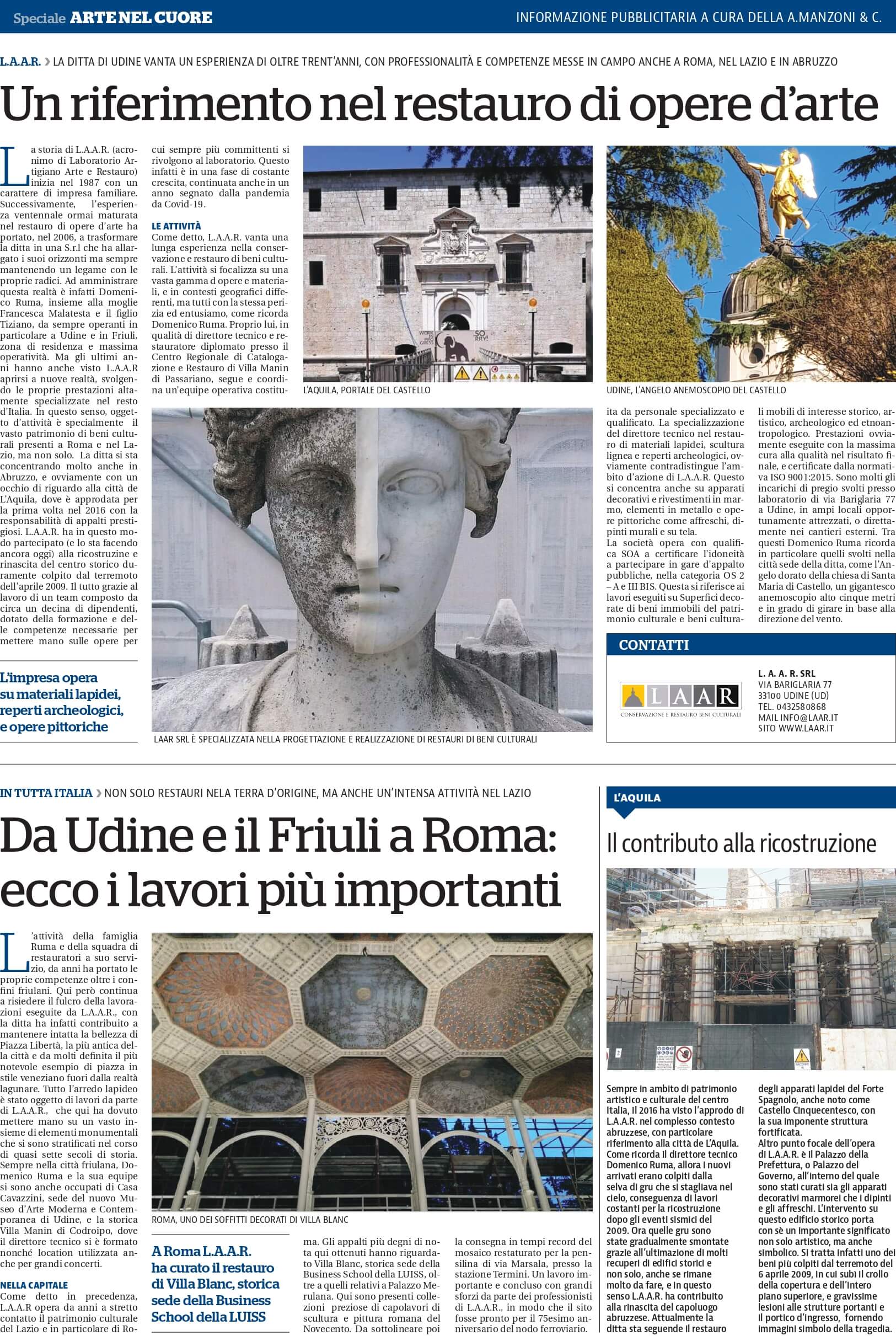 Un Riferimento nel restauro di opere d’arte – Gennaio 2021