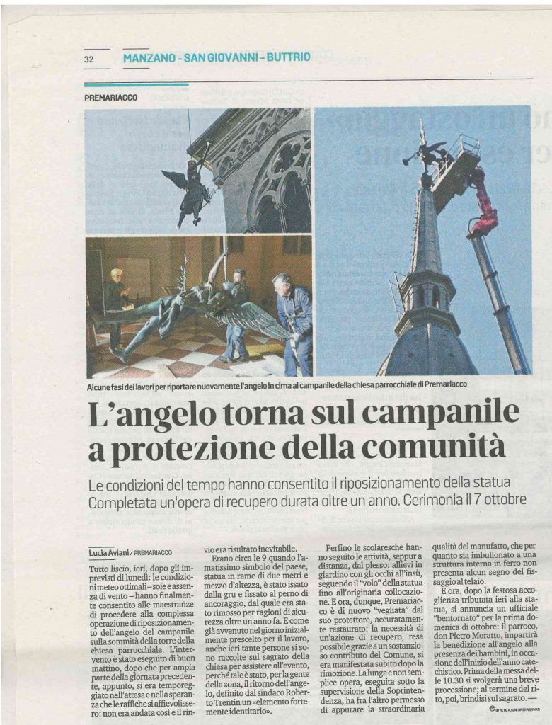 L’angelo torna sul campanile a protezione della comunità – Settembre 2018
