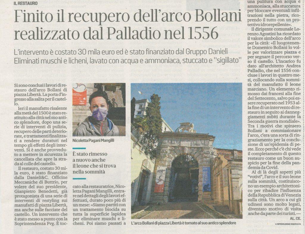 Finito il recupero dell’arco Bollani realizzato dal Palladio nel 1556 – Gennaio 2022