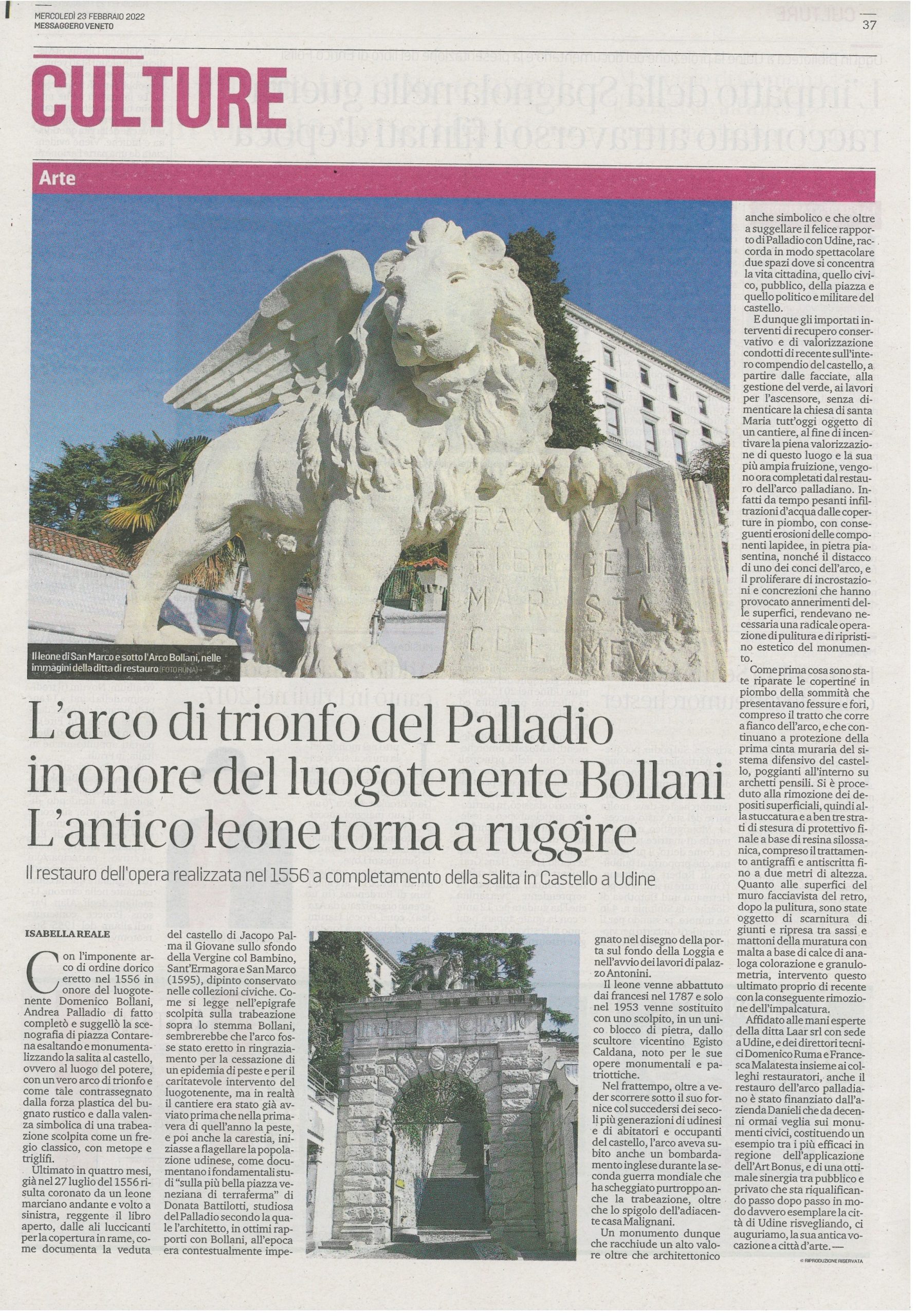 L’arco di trionfo del Palladio in onore del luogotenente Bollani – Febbraio 2022