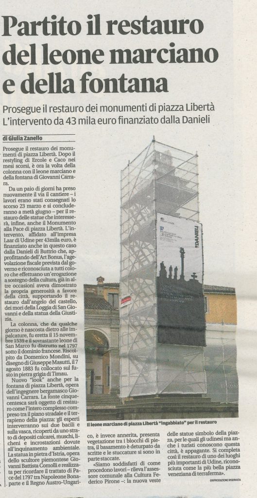 Partito il restauro del leone marciano e della fontana – Maggio 2017