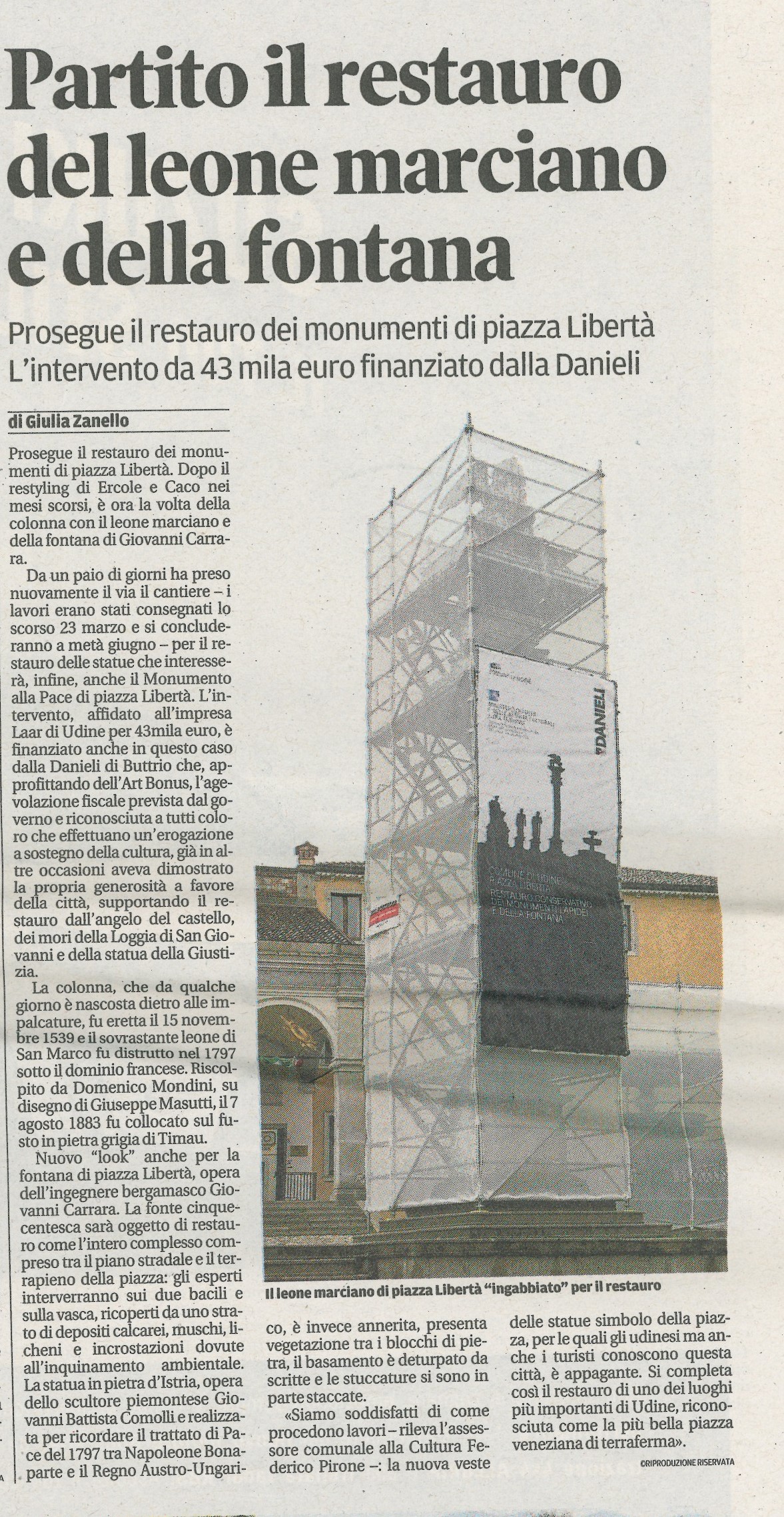Partito il restauro del leone marciano e della fontana – Maggio 2017