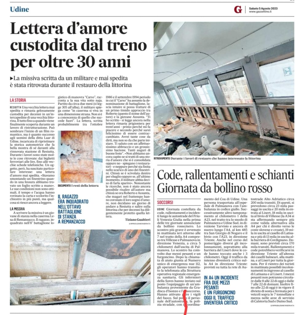 Lettera d’amore custodita dal treno per oltre 30 anni – Agosto 2023