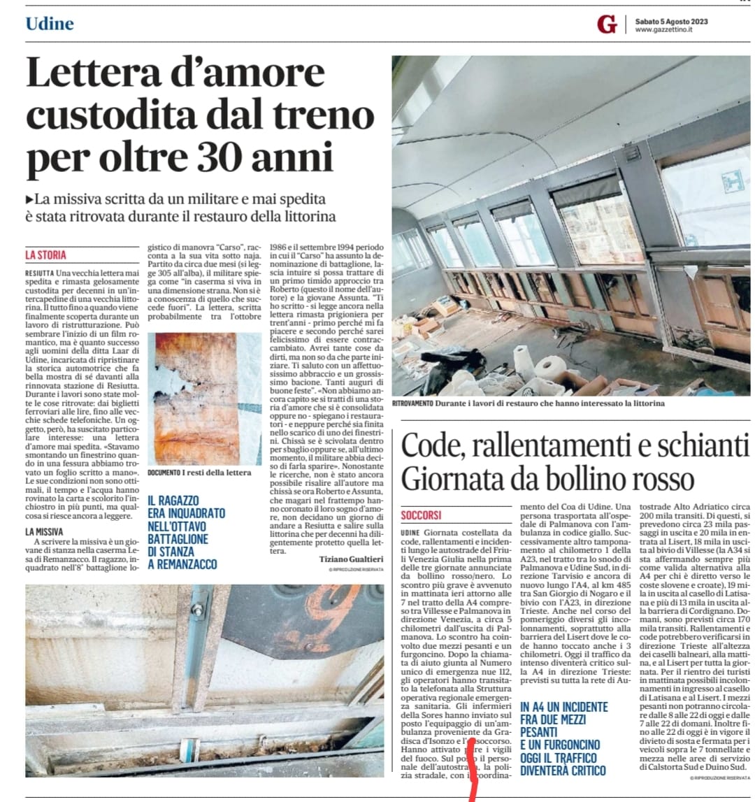 Lettera d’amore custodita dal treno per oltre 30 anni – Agosto 2023