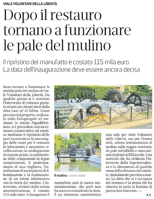 Dopo il restauro tornano a funzionare le pale del mulino – Giugno 2023