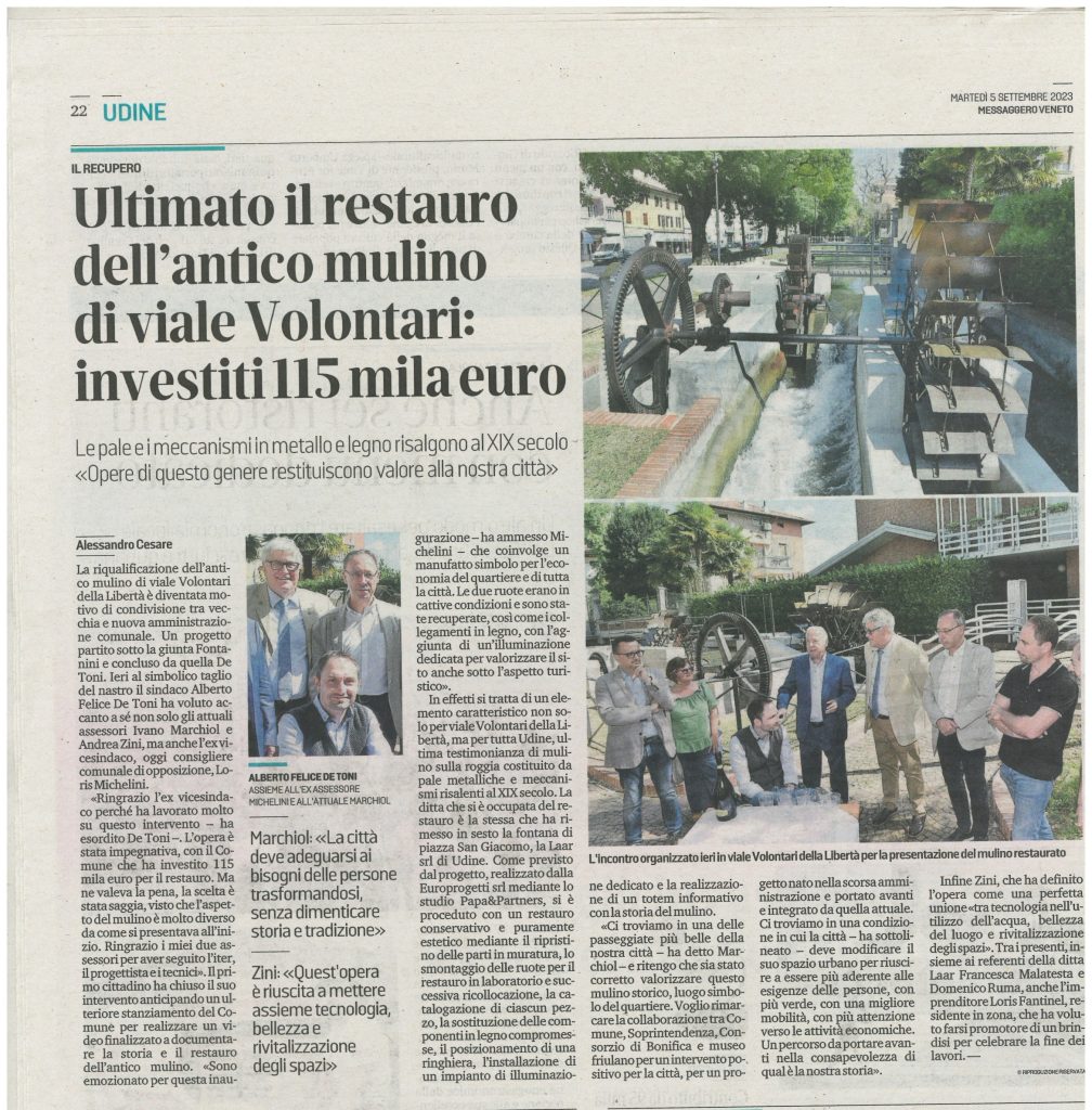 Ultimato il restauro dell’antico mulino di viale Volontari: investiti 115mila euro – Settembre 2023