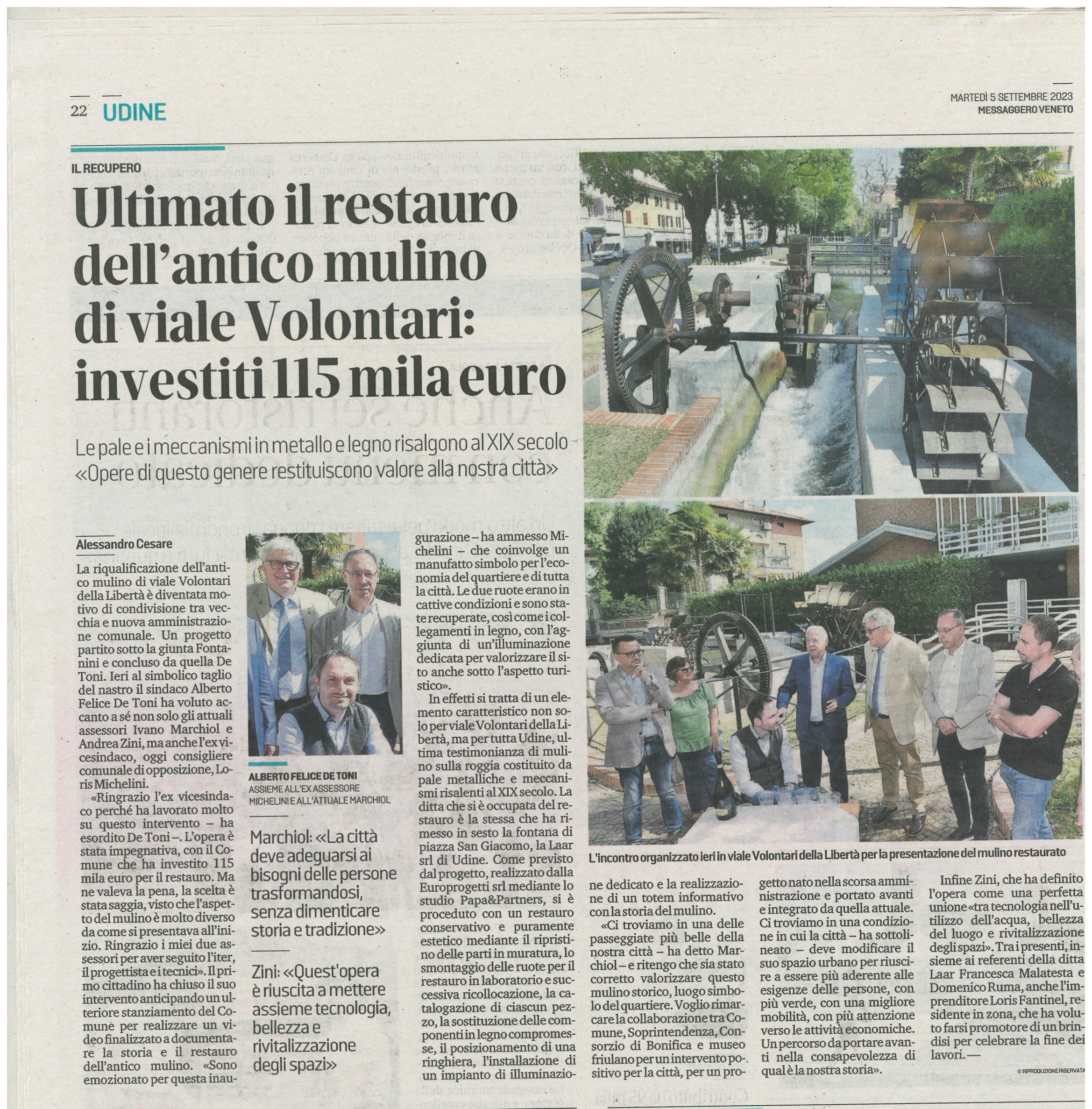 Ultimato il restauro dell’antico mulino di viale Volontari: investiti 115mila euro – Settembre 2023