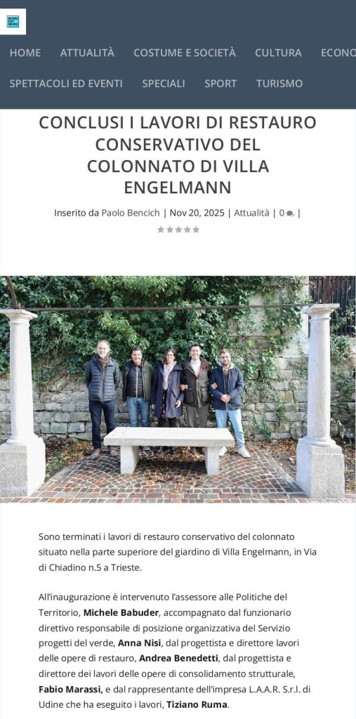 Conclusi i lavori di restauro conservativo del colonnato di Villa Engelmann – Novembre 2025