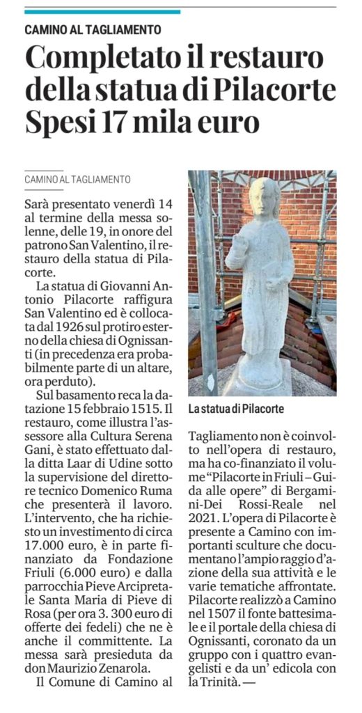 Completato il restauro della statua di Pilacorte. Spesi 17mila euro – Febbraio 2025